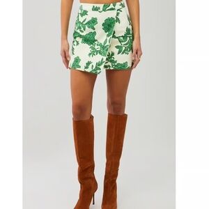 ROCOCO SAND linen wrap mini skirt NWOT green white leaf print medium